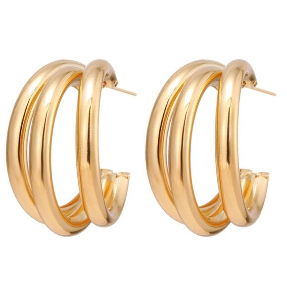 NEW NORDSTROM REVOLVE Trio Triple Slim Band Twisted Hoop Earrings Post Jewelry - Picture 15 of 15